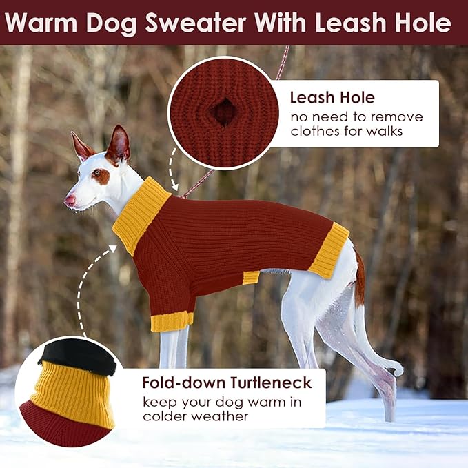 Dog Sweaters for Large Dogs, Turtleneck Sweater with Leash Hole, Winter Thick Thermal Kintwear for Dogs Boy Girl, Warm Christmas Sweater for Doberman Great Dane, Burgundy 4XL