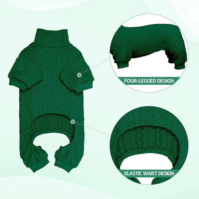 Dog Sweater Turtleneck Knitted Pet Clothes Solid Color Puppy Sweater Warm Dog Sweaters for Small Dogs(Green&S)