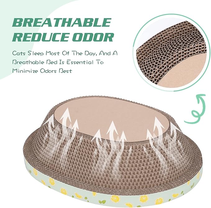 ROMOHOM Oval Cardboard Cat Scratcher Bed Lounge Couch for Indoor Cats, Cat Scratching Board Large Lounger, Durable Cat Scratch Pad Box Furniture 19.5 x 15.6 x 4.7 Inch