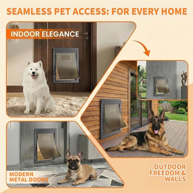 Dog Door for Large Dogs, X-Large Aluminum Frame Pet Door with 2-Way Lock, Easy Install on Interior Door/Screen/Wall, Weatherproof Magnetic Flap (X-Large, Black)