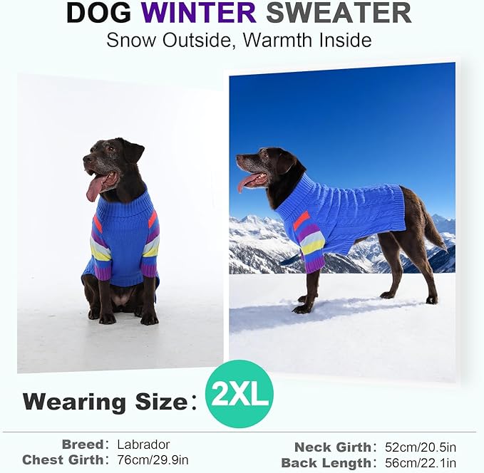 Dog Sweaters Turtleneck, Large Dog Sweater Thick Warm, Stretchy Winter Sweaters for Large Size Dogs, Warm Thick Christmas Dogs Sweater, St Bernard, Great Dane (Blue XXXXXL)