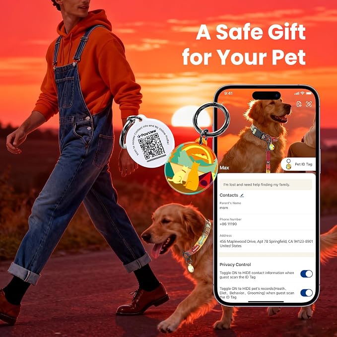 Dog Collar and Leash Set with QR ID Tag, 5 FT Leash, Red, M