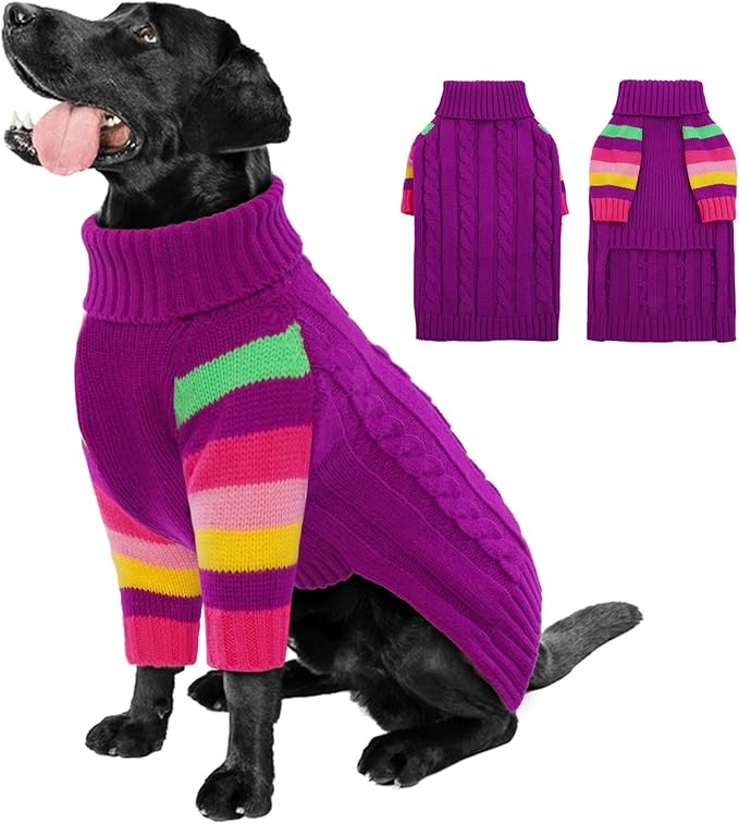 Dog Sweater Warm, Comfy Thick Sweaters for Large Size Dogs Girls Boys, Dog Christmas Sweaters Winter, Turtleneck Knit Sweater for Extra Large Dogs Boxer, Great Dane (Purple XXXXL)