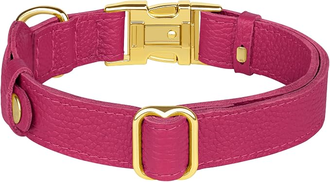 Leather Airtag Dog Collar - Soft Tracking Dog Collar with Apple AirTag Holder and Metal Buckle - Safety GPS Pet Collars for Small Medium Large Dogs Puppy Pink Red (Pink, M, 14"-18" Neck Fit)
