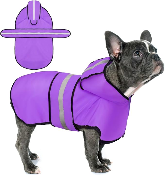 Paiaite Dog Raincoat: Hooded Slicker Poncho, Durable Waterproof Jacket with Reflective Stripes for Safety, Convenient Leash Hole Adjustable Fit, Perfect for Small, Medium Large Dogs Purple 2XL