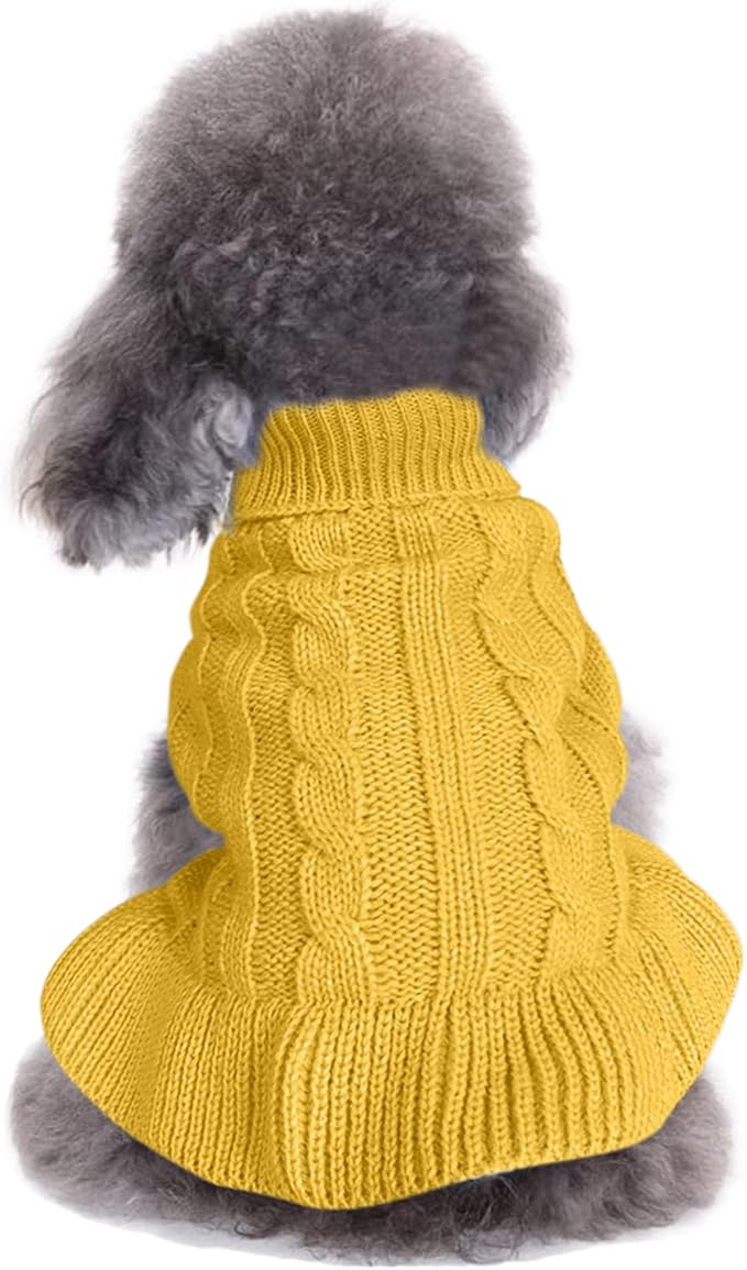 CHBORCHICEN Small Dog Sweaters Knitted Pet Cat Warm Dog Sweatshirt Winter Clothes Kitten Puppy Sweater (M, Dress-Yellow)