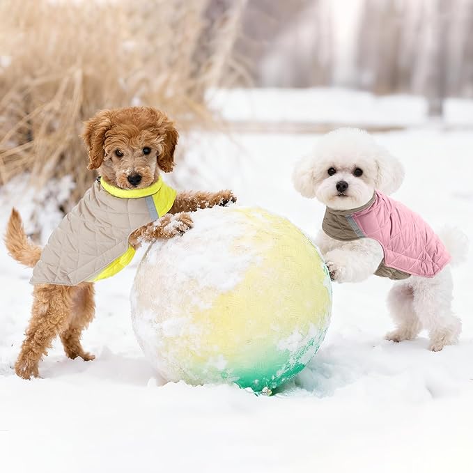 Quilted Dog Winter Coat, Plaid Lined Reversible Vest, Reflective Safety Strip, Cold Weather Pet Apparel Pink XS