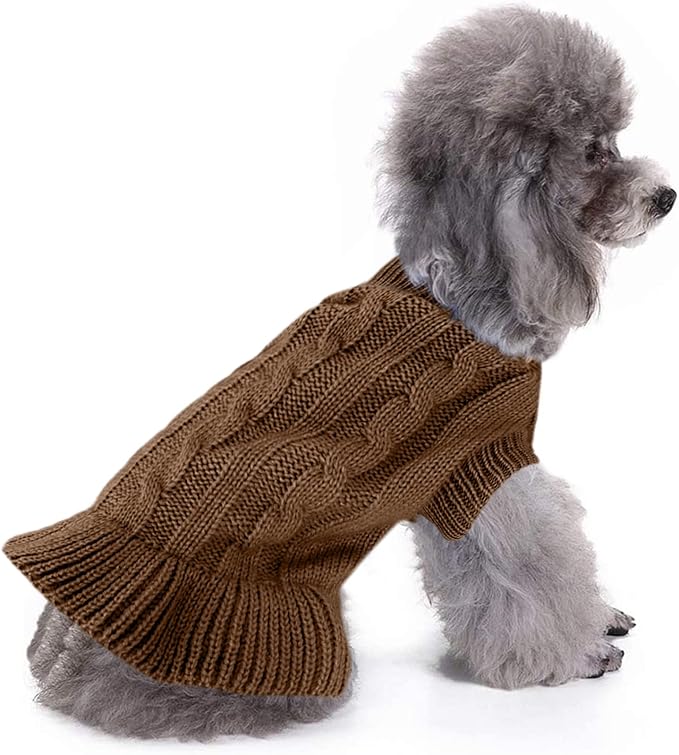 CHBORCHICEN Small Dog Sweaters Knitted Pet Cat Warm Dog Sweatshirt Winter Clothes Kitten Puppy Sweater (L, Dress-Brown)