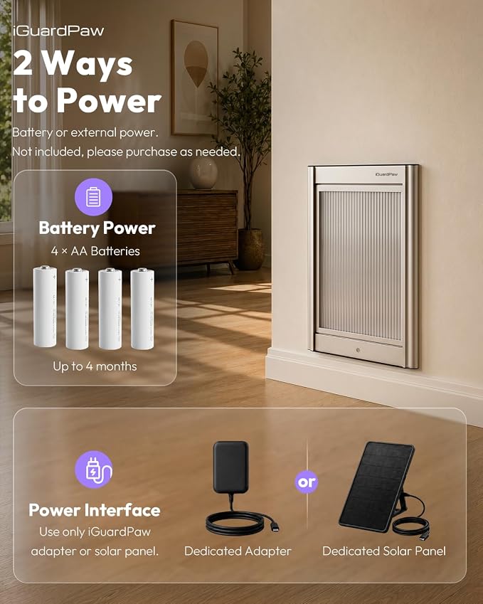 Automatic Dog Door for Wall, Smart Dog Door with Collar Sensor, M | aluminum, collar-activated, scheduled access, pet-only access, adjustable sensing range, anti-pinch, wall-mounted M, silver