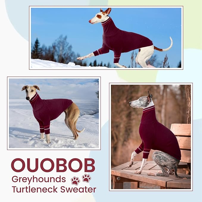 Greyhound Dog Sweater, Italian Greyhound Coat for Large Dogs, Whippet Pullover Turtleneck Stretchy Knit Sweatshirt, Greyhound Thermal Clothes Pajamas Sighthounds Jumpsuit for Cold Weather XXXL