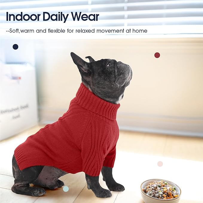 IECOii Dachshund Sweater,Turtleneck Dog Sweater for Small Medium Dogs Girl Boy,Stretchy & Breathable,Warm Knitted Pullover Coat,High Neck Knitwear for Cold Weather Indoor & Outdoor Wear (Red,M)