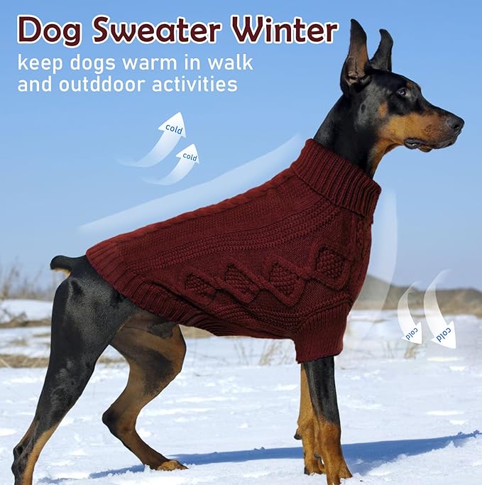 Red Large Dog Sweater, Classic Knit Turtleneck for Big Dogs - Warm Holiday Sweater with Harness Hole, Perfect for Dachshund, Frenchie & More