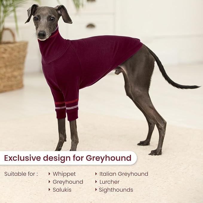 Greyhound Dog Sweater, Italian Greyhound Coat for Medium Dogs, Whippet Pullover Turtleneck Stretchy Knit Sweatshirt, Greyhound Thermal Clothes Pajamas Sighthounds Jumpsuit for Cold Weather M