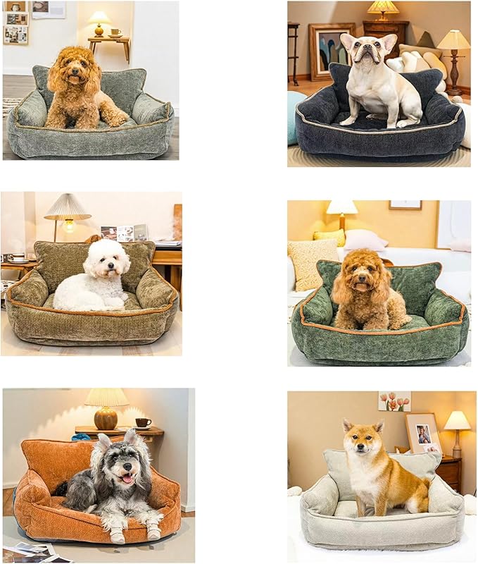 RAFASAFA Small Dog Bed, Washable Pet Bed with Removable Cover, with Sides, Carry Handle & Side Pockets .Plush Chenille Orthopedic Pet Bed Couch for Small Breed Dogs & Cats .Calming
