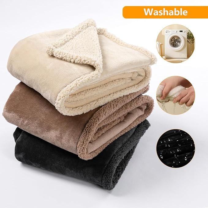 Maidewow Waterproof Pet Blankets for Medium Dogs Small Cats Black Calming Pets Sherpa Blanket Fluffy Bed Sofa Couch Covers Puppy Leakproof Washable Cover for Warm-Black,M-57x40in