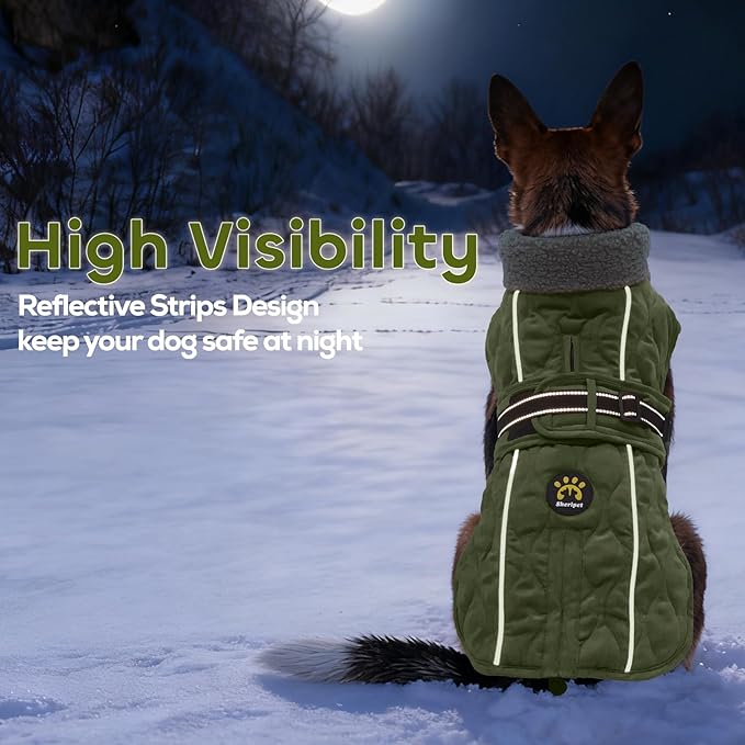 Dog Coats, Warm Puppy Apparel with Fleece Lining for Cold Weather, Windproof Medium Dog Winter Jacket, Reflective Dogs Snow Coat with Leash Hole and Adjustable Buckle, NewGreen M