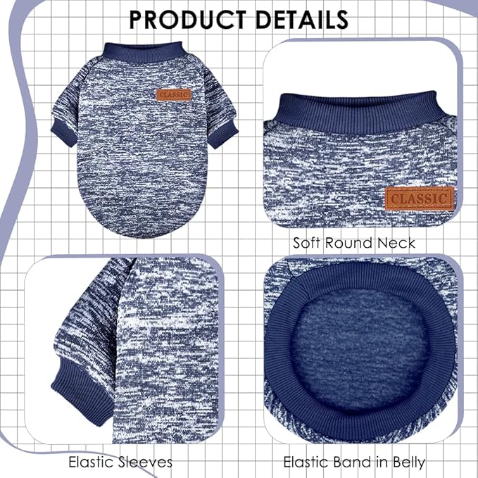 3 Pack Dog Sweaters for Small Dogs Girl Boy Winter Fleece Clothes Warm Soft Dog Sweatshirt Outfit for Dogs Cats Pet Apparel (Navy Blue+Light Blue, Small)