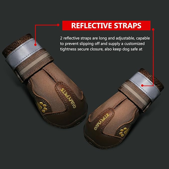 QUMY Dog Shoes for Large Dogs, Medium Dog Boots & Paw Protectors for Winter Snowy Day, Summer Hot Pavement, Water-Resistant in Rainy Weather, Outdoor Walking, Indoor Hardfloors Skid-Resistant Sole