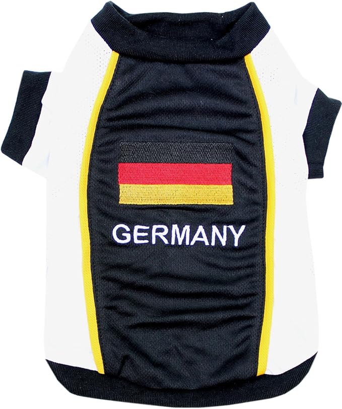 Parisian Pet Dog Jersey - Embroidered Germany Sports Costume - Football, Olympic Sportswear - Breathable Mesh Fabric - Black, White - S