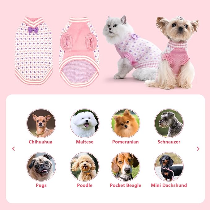 Dog Sweaters for Small Dog Cold Weather Halloween Christmas Puppy Sweater Pet Winter Knit Outfit Chihuahua Pocket Beagle Mini Dachshund Yorkie Schnauzer Clothes for Girls Boys (Pink, M)