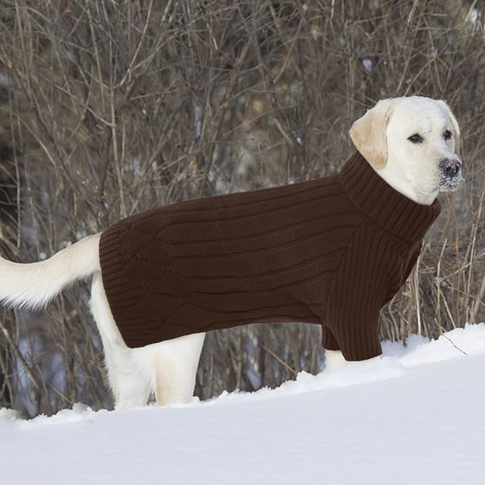 Medium Dog Sweater, Warm Winter Dog Sweaters, Turtleneck Dog Knitwear, Doggie Christmas Sweater, Pet Sweatshirt Clothes Knit French Bulldog, Beagle (Brown M)