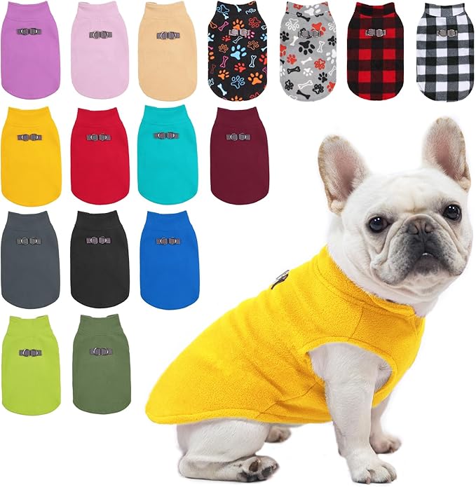 BEAUTYZOO Dog Fleece Vest Sweater Winter Jacket for Small and Medium Dogs with D-Ring Leash Cold Weather Coat Hoodie for XS S M Dogs Boy or Girls, Yellow S