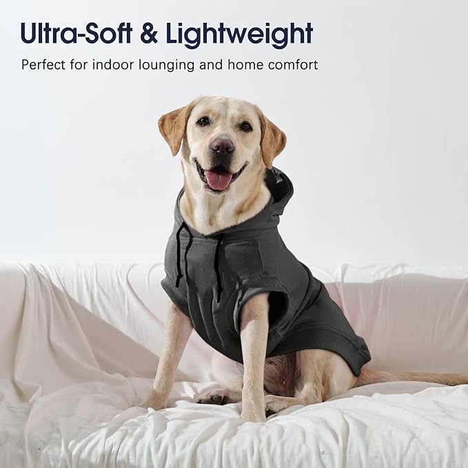 IECOii Dog Sweatshirts for Large Dogs, Basic Dog Hoodie for Large Size Dogs, Pet Pullover Sweatshirt with Hood Lightweight Fall Sweater for Doberman, Pitbull, Labrador, Grey, 2XL (No Fleece Lined)