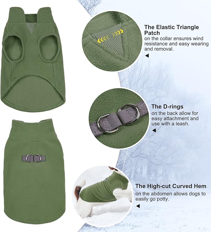 BEAUTYZOO Dog Fleece Vest Sweater Winter Jacket for Small and Medium Dogs with D-Ring Leash Cold Weather Coat Hoodie for XS S M Dogs Boy or Girls, Large