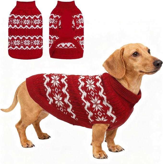 BEAUTYZOO Dog Christmas Sweater for Medium Large Dogs Boy Girl,Thick Warm Winter Turtleneck Pullover Cable Knit Big Dog Sweaters Pitbull Labrador Golden Retriever Clothes Male Female Pet Jacket,Red M