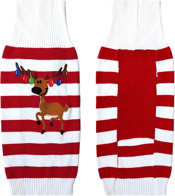 NACOCO Dog Sweater Pet Christmas Elk Bells Sweaters Halloween Reindeer for Small Dog and Cat(Red,XL)