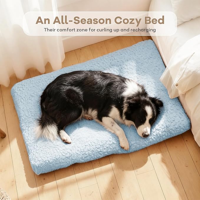 Mora Pets Dog Bed Comfy Dog Crate Beds Plush Pet Sleeping Mat Washable Pets Mattress Anti-Slip Crate Mat Soft Kennel Pad for Large, Medium, Small Dogs Cats Breeds, 35" x 23", Blue