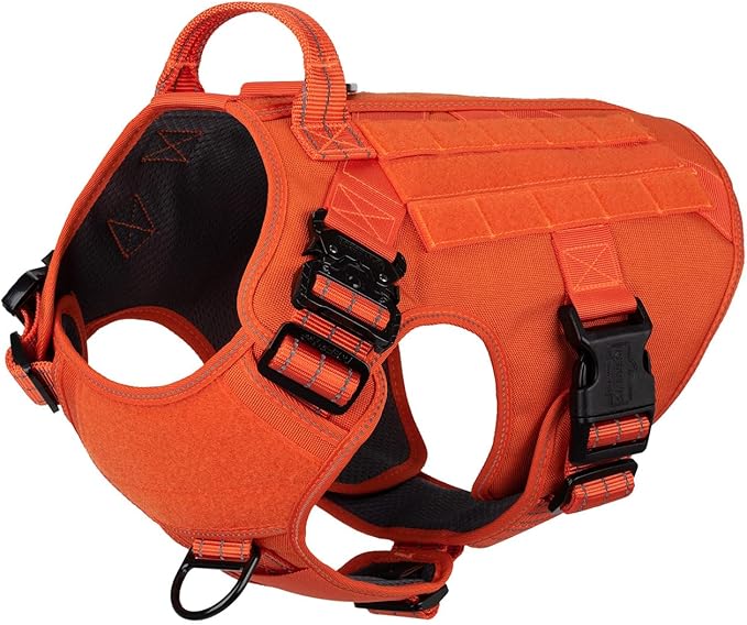 ICEFANG Tactical Dog Harness, X-Large Size,2X Metal Buckle,Working Dog MOLLE Vest with Handle,No Pulling Front Leash Clip,Hook and Loop Panel (Orange,XL (Pack of 1))