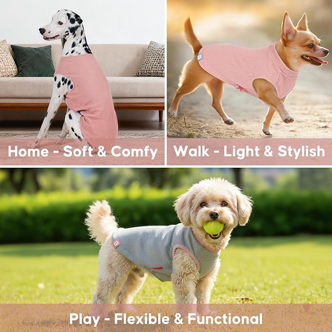 KYEESE 2Pack Dog Shirts Waffle for Small Dogs Stretchy T-Shirts Lightweight Tank Top Sleeveless Dog Vest Breathable, X-Large, Pink+Grey