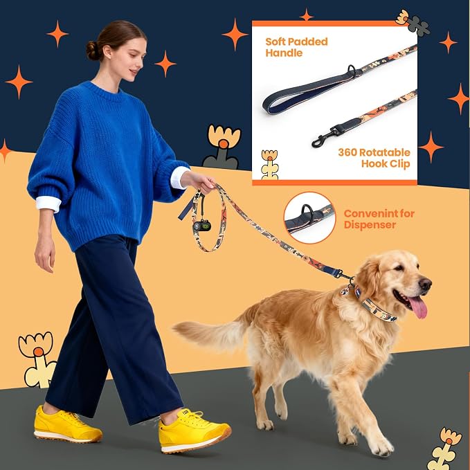 Dog Collar and Leash Set with QR ID Tag, 5 FT Leash, Dark Blue, M