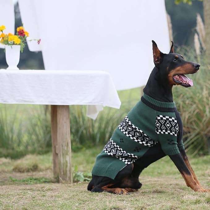 ROZKITCH XXXL Dog Sweater for Extra Large Dog Sweaters with Front Legs, Super Warm Knit Fleece Fair Isle Sweater for Boxer Golden Retriever Labrador Green 3XL