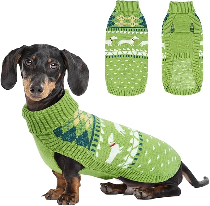 Lelepet Dachshund Sweater, Turtleneck Dog Sweaters for Small Dogs, Warm Pullover Knitted Pet Coat, Cold Weather Dachshund Clothes, Fall/Winter Cozy Outfit (XS-XL)