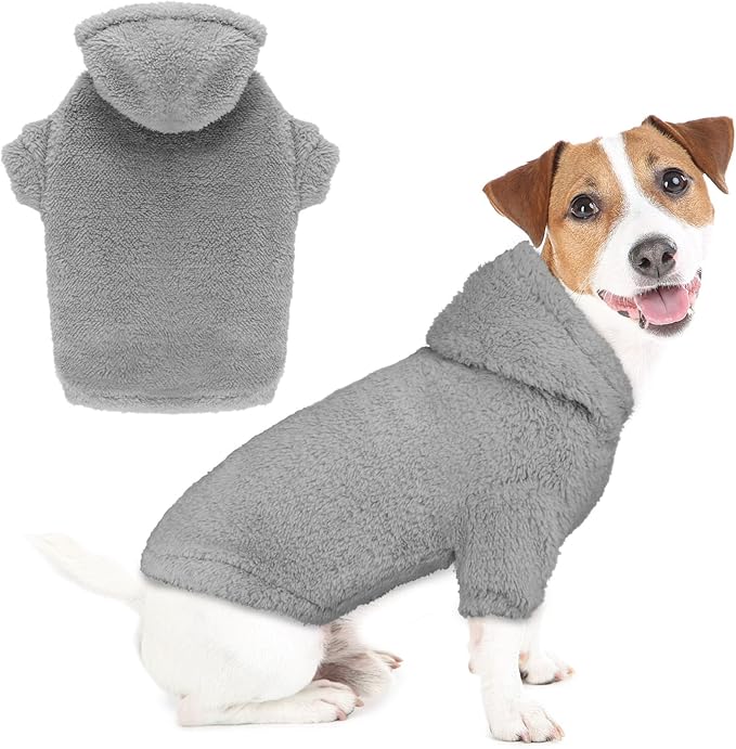 Fuzzy Dog Sweaters for Medium Dogs Dog Hoodie Sweater Clothes Warm Soft Cozy Pet Coats Hooded Sweatshirt Medium Pet Hoodie(Grey-M)