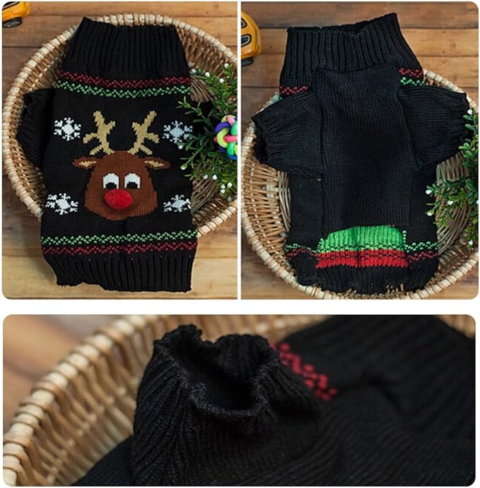 NACOCO Rudolph The Red Nosed Reindeer Sweater Pet Holiday Clothes Cat Sweater Dog Sweater Winter Clothing Teddy Poodle Autumn Winter Clothes Dog Clothes (Red Nose, X-Large)