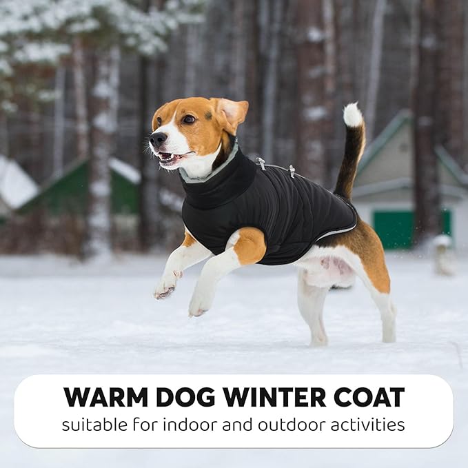 IDOMIK Warm Dog Coat with Harness, Waterproof Reflective Dog Jackets for Small Medium Large Dogs, Fleece High Collar Winter Jacket with Zipper, Pet Winter Snowsuit Clothes for Cold Weather,Black 3XL