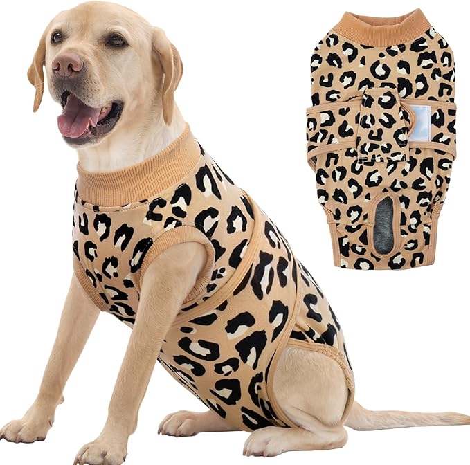 FUAMEY Recovery Suit for Dogs After Surgery,Soft Breathable Dog Bodysuit E-Collar & Cone Alternative Surgical Suit,Male Female Dog Neuter Spay Suits Anti Licking Wounds Onesie Brown Leopard XL