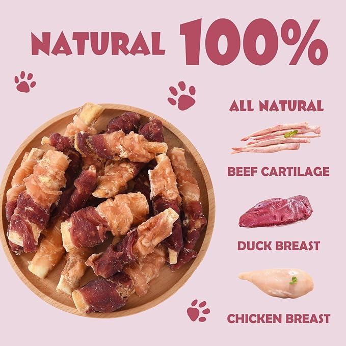 ASMPET Dog Treats Bones, Chicken & Duck Wrapped Beef Cartilage, Rawhide Free & Grain Free Dog Snacks