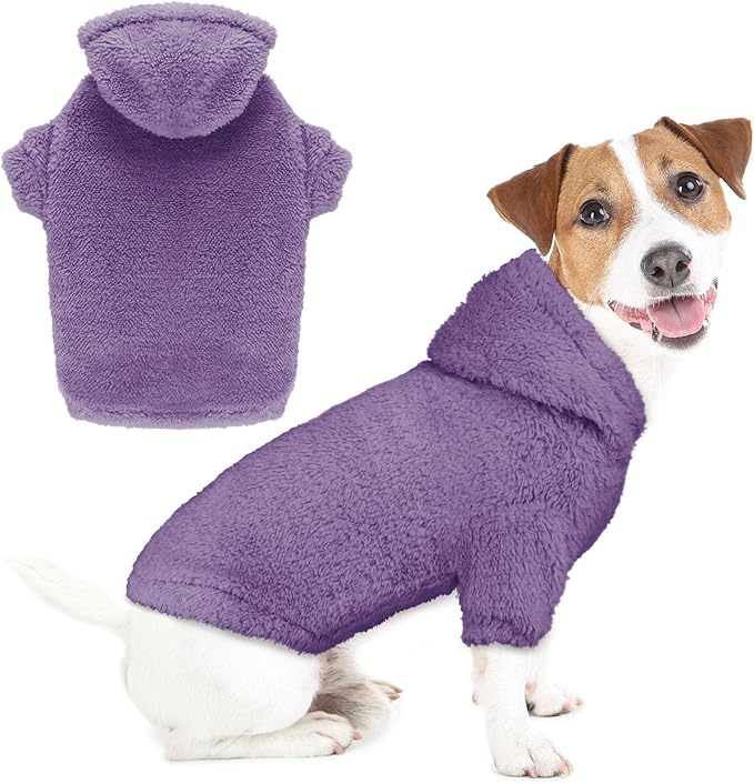 Fuzzy Dog Sweaters for Medium Dogs Dog Hoodie Sweater Clothes Warm Soft Cozy Pet Coats Hooded Sweatshirt Medium Pet Hoodie(Purple-M)