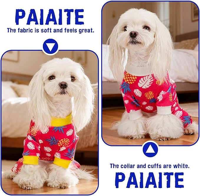 Paiaite 4-Legged Cotton Stretchable Jumpsuit Pjs: Pineapple Pattern Dog Pajamas - Lightweight Cozy Puppy Onesie Clothes, Comfortable Pet Sleepwear Jammies for Hair Shedding Coverage Yellow Edge 2XL