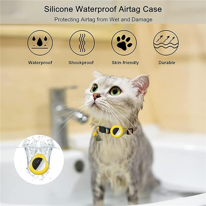 Cat Collar with AirTag Holder – Breakaway Lightweight Woven Cat Collar, Adjustable with Bell for Cats & Kittens ((Sunrise Path) | Amazegoods