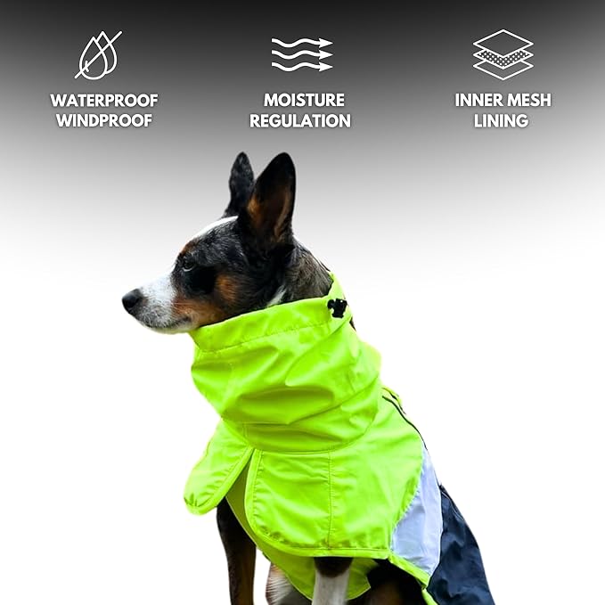 Spark Paws Dog Raincoat, Waterproof Windproof Rain Jacket, for Small Medium Large Extra Large Dogs, Reflective Breathable Full-Body Coverage Dry Suit - Neon White Navy Blue, 2XL