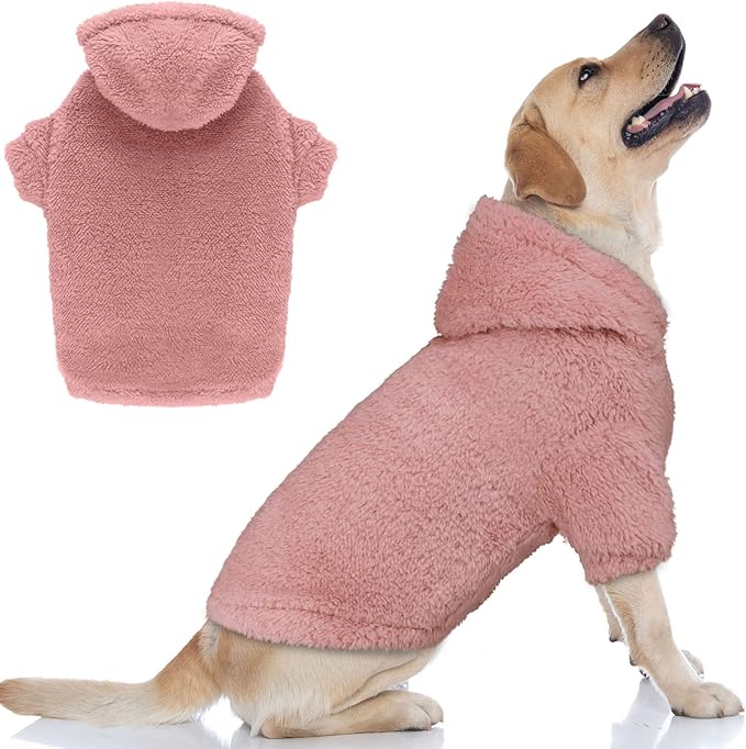 Fuzzy Dog Sweaters for Large Dogs Pet Hoodie Clothes Warm Soft Pet Coats Hooded Sweatshirt Dog Sweaters for Extra Large Dogs(Pink-XXL)