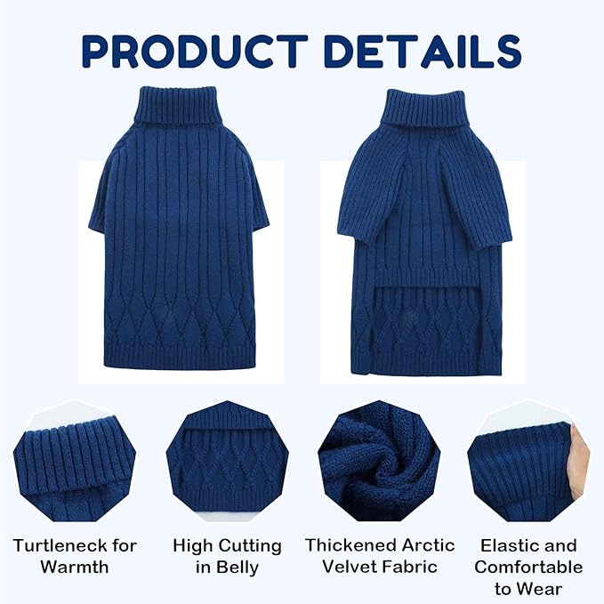 Large Breed Dog Sweaters, Warm Winter Fall Dog Sweaters for Dog Girls Boys, Turtleneck Dog Knitwear,Doggie Christmas Sweater, Pet Sweatshirt Clothes Outfit Knit Great Dane,Doberman (Blue XXXXL)