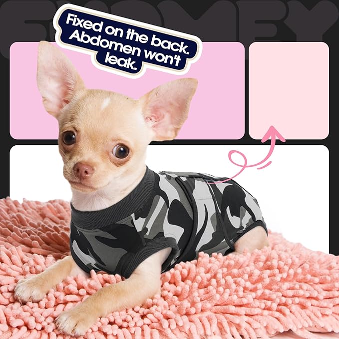 FUAMEY Dog Recovery Suit Male,Dogs Surgery Neuter Suits Puppy Spay Shirts for Female Protect Dog's Skin Anti Licking Abdominal Wounds Doggie Onesie Pet Bodysuit Alternative to Cone Grey Camouflage L