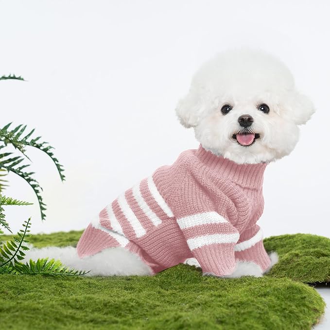 Haloumoning Small Dog Pullover Sweater, Striped Knitted Pet Sweaters for Fall Winter Dog Clothes, Turtleneck Thick Warm Clothes for Small Medium Large Dogs