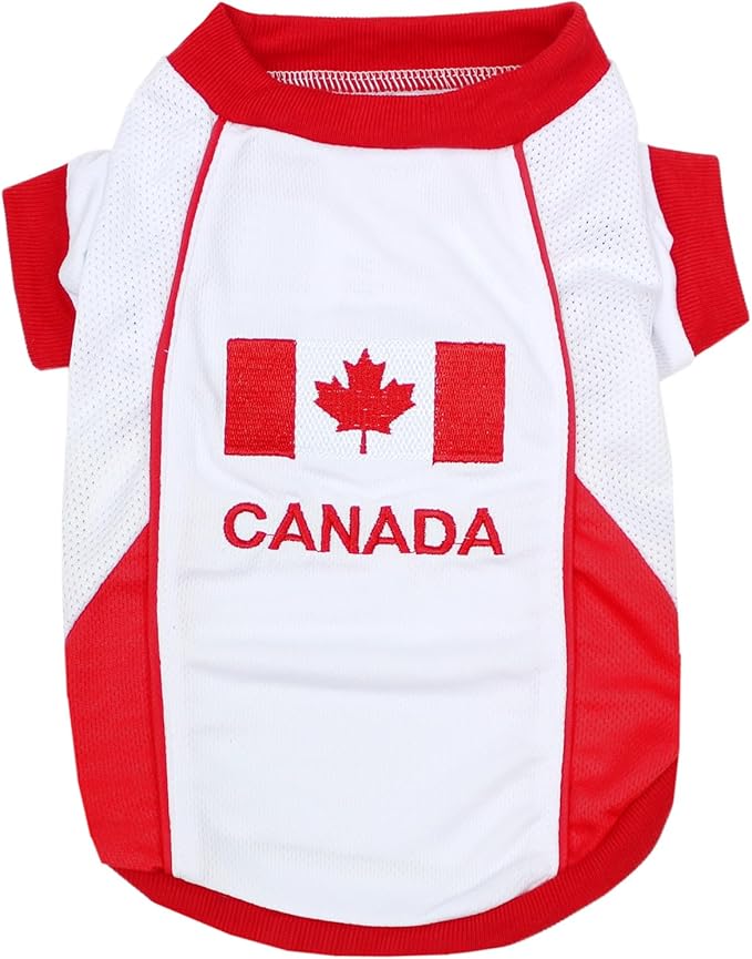 Parisian Pet Dog Jersey - Embroidered “ Canada “ Breathable Mesh Fabric Dog Sports Costume - Football, and Olympic Sportswear Pet Clothes - Lightweight Dog Jerseys for Large Dogs - 5XL
